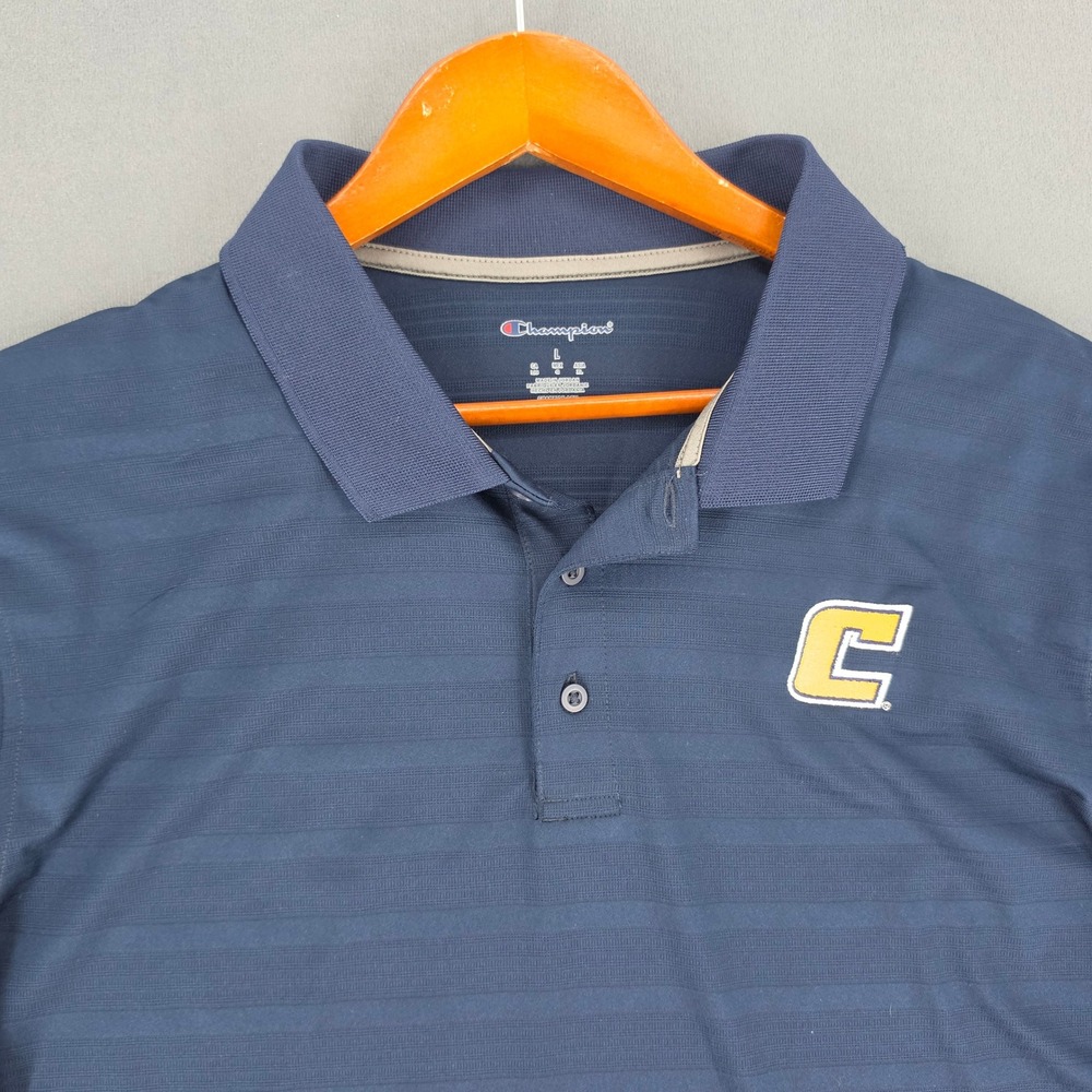Champion Mens UTC Mocs Polo Shirt Navy Blue Striped Large CT3012